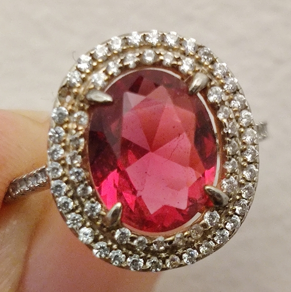 Stunning Ruby and CZ Sterling Silver Ring - Picture 5 of 16